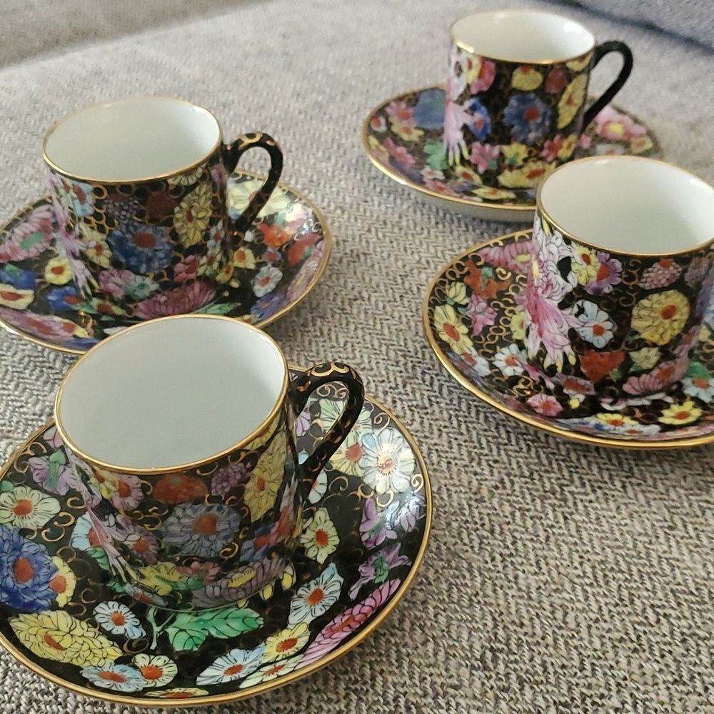 Espresso / tea cup set.Excellent new condition! Floral hand painted w/gold trim